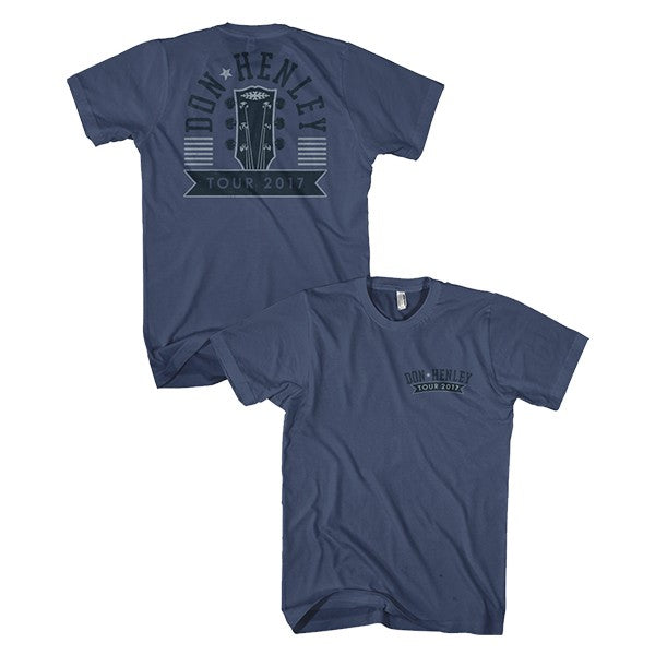 tee-indigo-front "Don Henley tour 2017"-back "Tour 2017" with guitar head