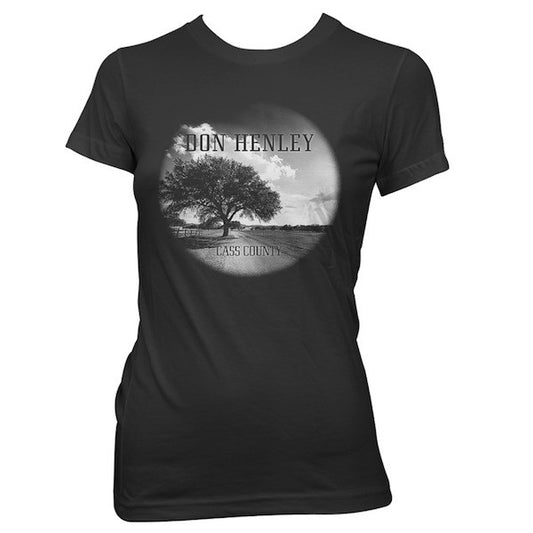 ladies tee-black-"Don Henley Cass County" tree on dirt road photo